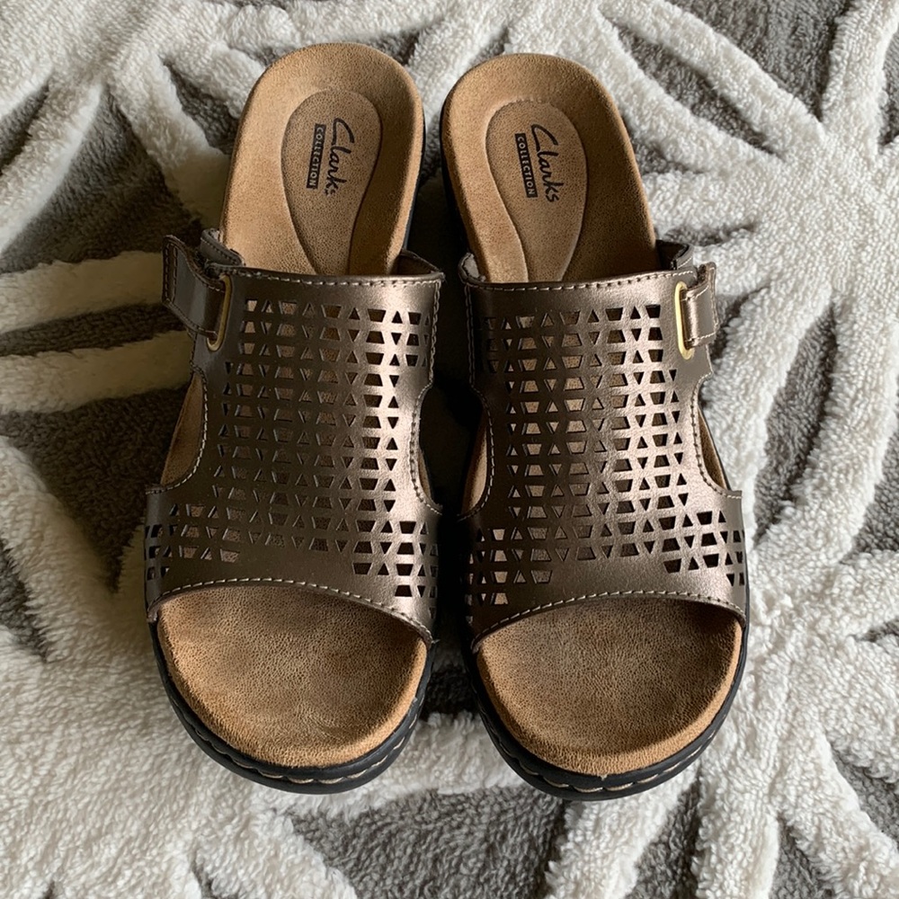 Clarks Pewter Slip-on Sandals size 8.5